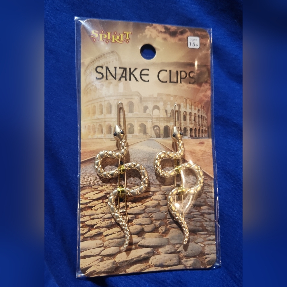 Spirit Vintage 2 Snakes Hair Clips Gold Tone Pins Headpiece Serpent Barrette NWT